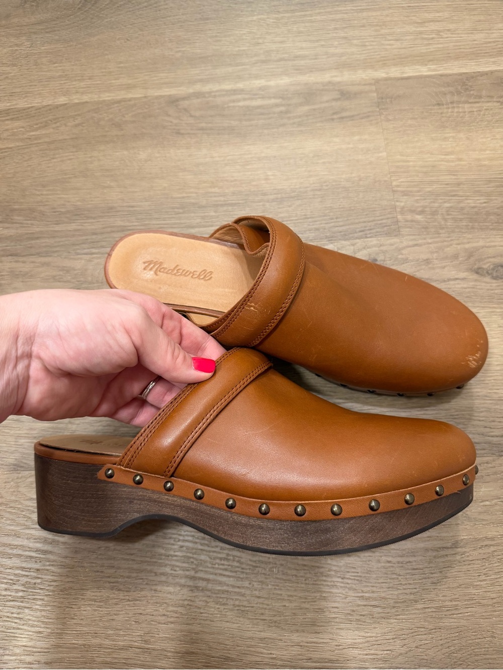 Madewell Brown Leather Studded Platform Clog Mules 9.5 Boho 70s Cottagecore